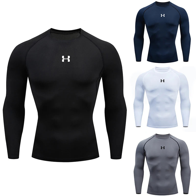 Camiseta Masculina de Compressão Manga Longa – Esportiva, Respirável e Ideal para Corrida, Treinos e Academia